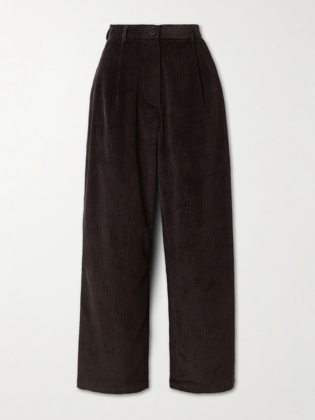 The Frankie Shop Norstrand Pleated Cotton-corduroy Straight-leg Pants In Black