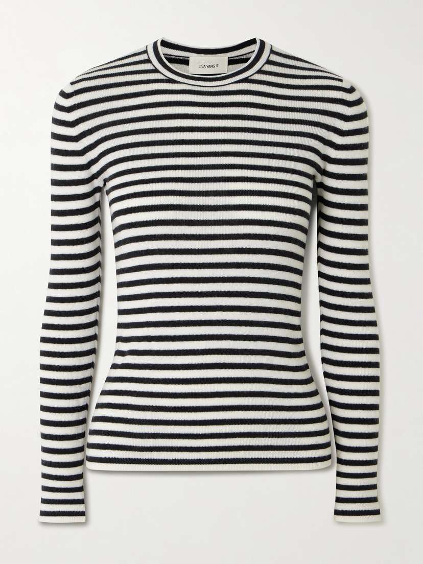 Lisa Yang Vivian Striped Ribbed Cotton And Cashmere-blend Top