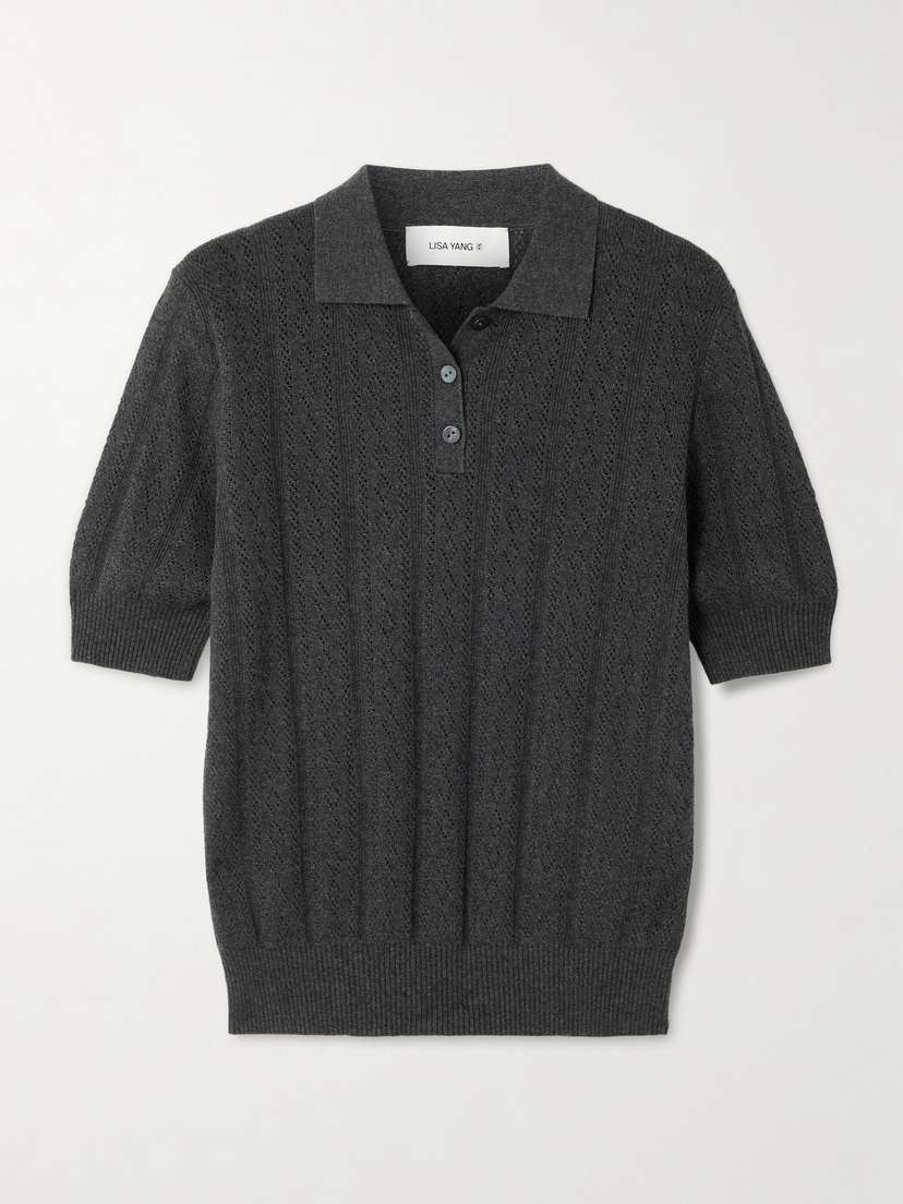 Lisa Yang Cristine Pointelle-knit Cotton And Cashmere-blend Polo Shirt