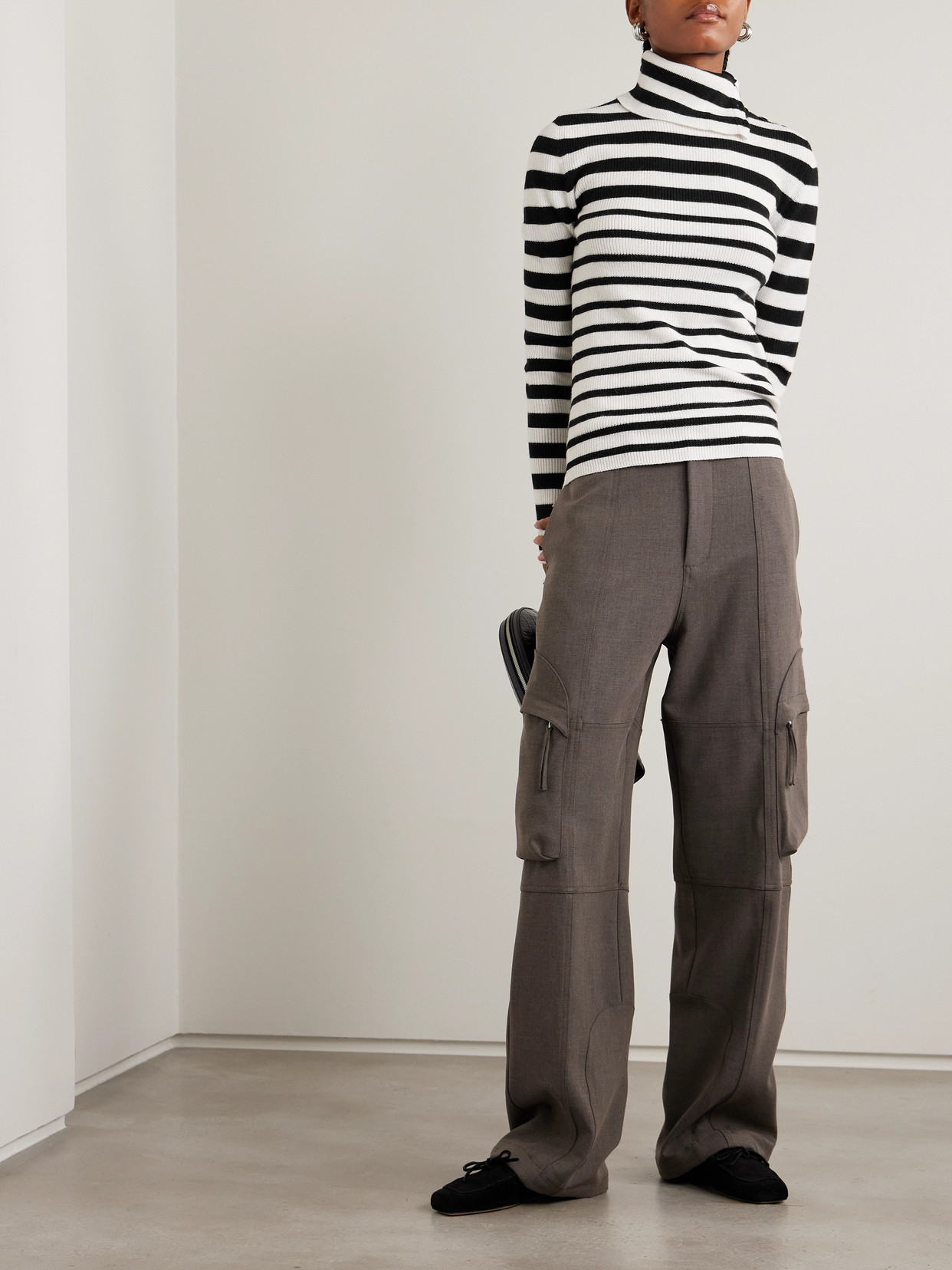 Sabrine Button-Detailed Striped Ribbed Cotton And Cashmere-Blend Turtleneck Sweater