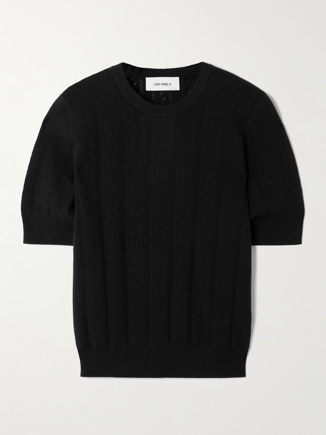 Lisa Yang Nika Pointelle-knit Cotton And Cashmere-blend Sweater In Black