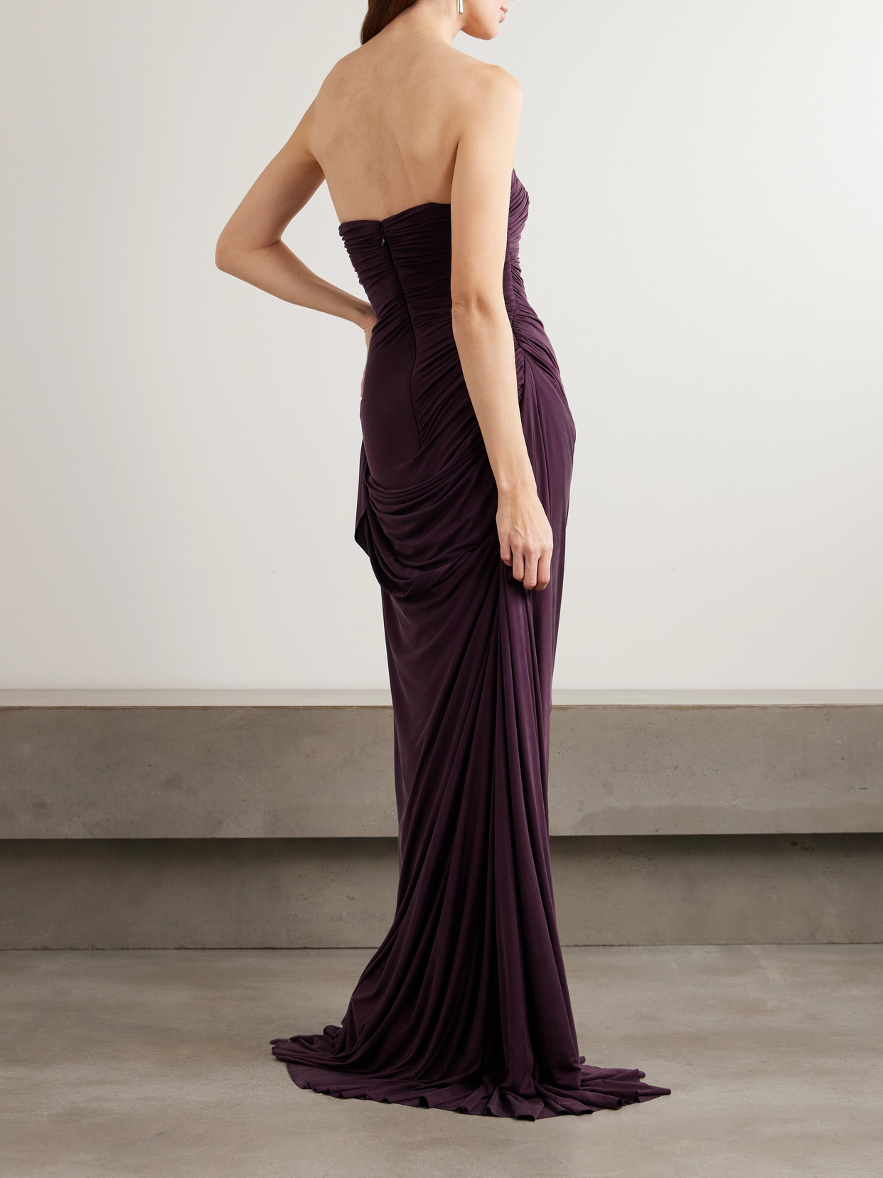 Danielle Frankel Harris Asymmetric Draped Satin-jersey Gown In Purple
