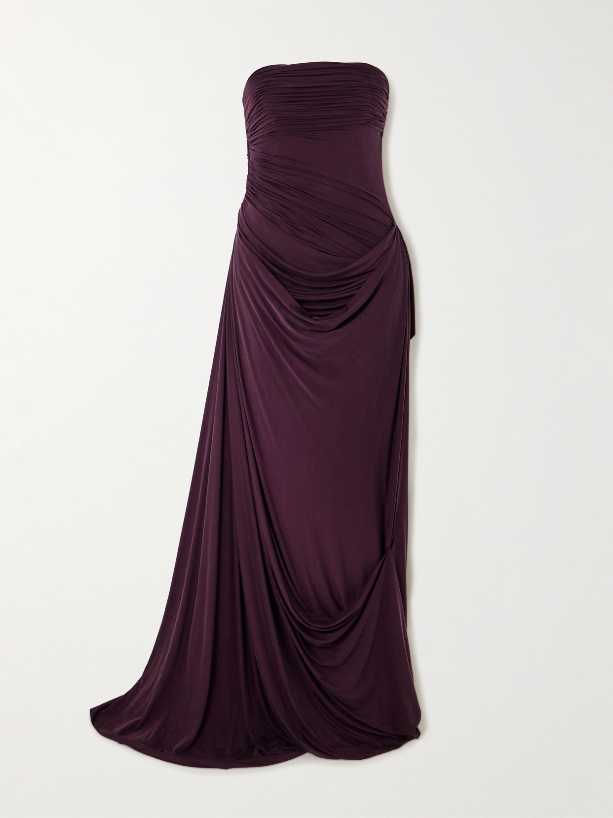 Danielle Frankel Harris Asymmetric Draped Satin-jersey Gown In Purple