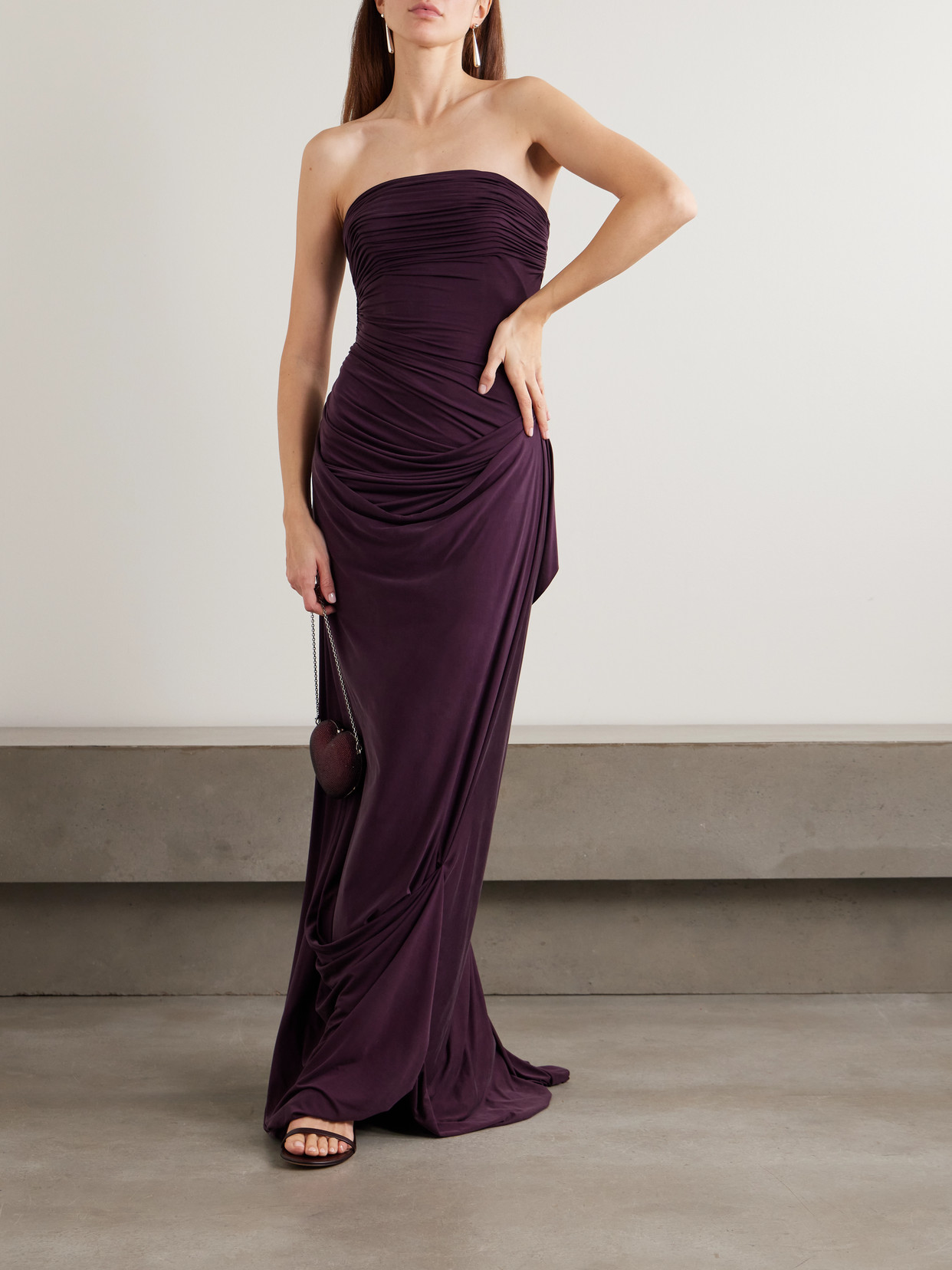 Danielle Frankel Harris Asymmetric Draped Satin-jersey Gown In Purple