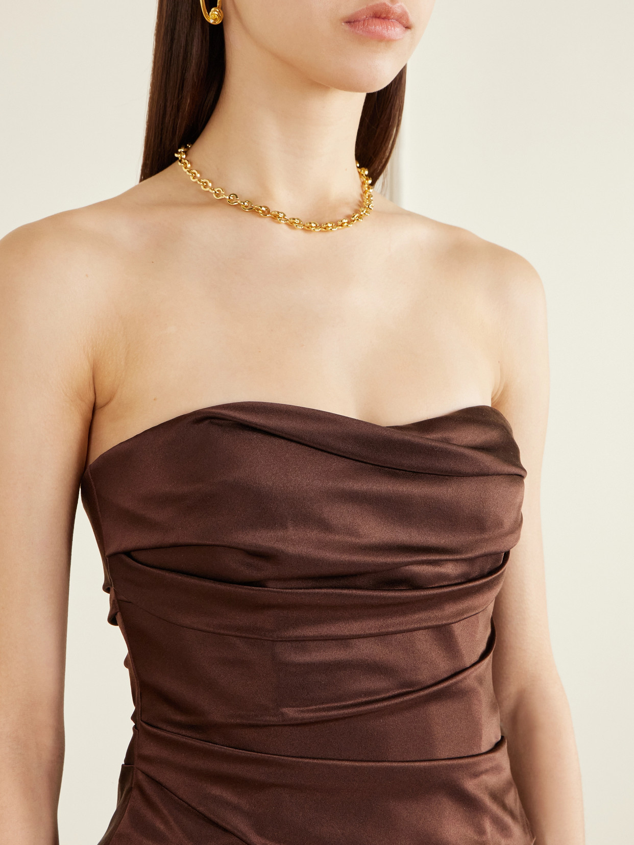 Demi Strapless Gathered Silk-Satin Bustier