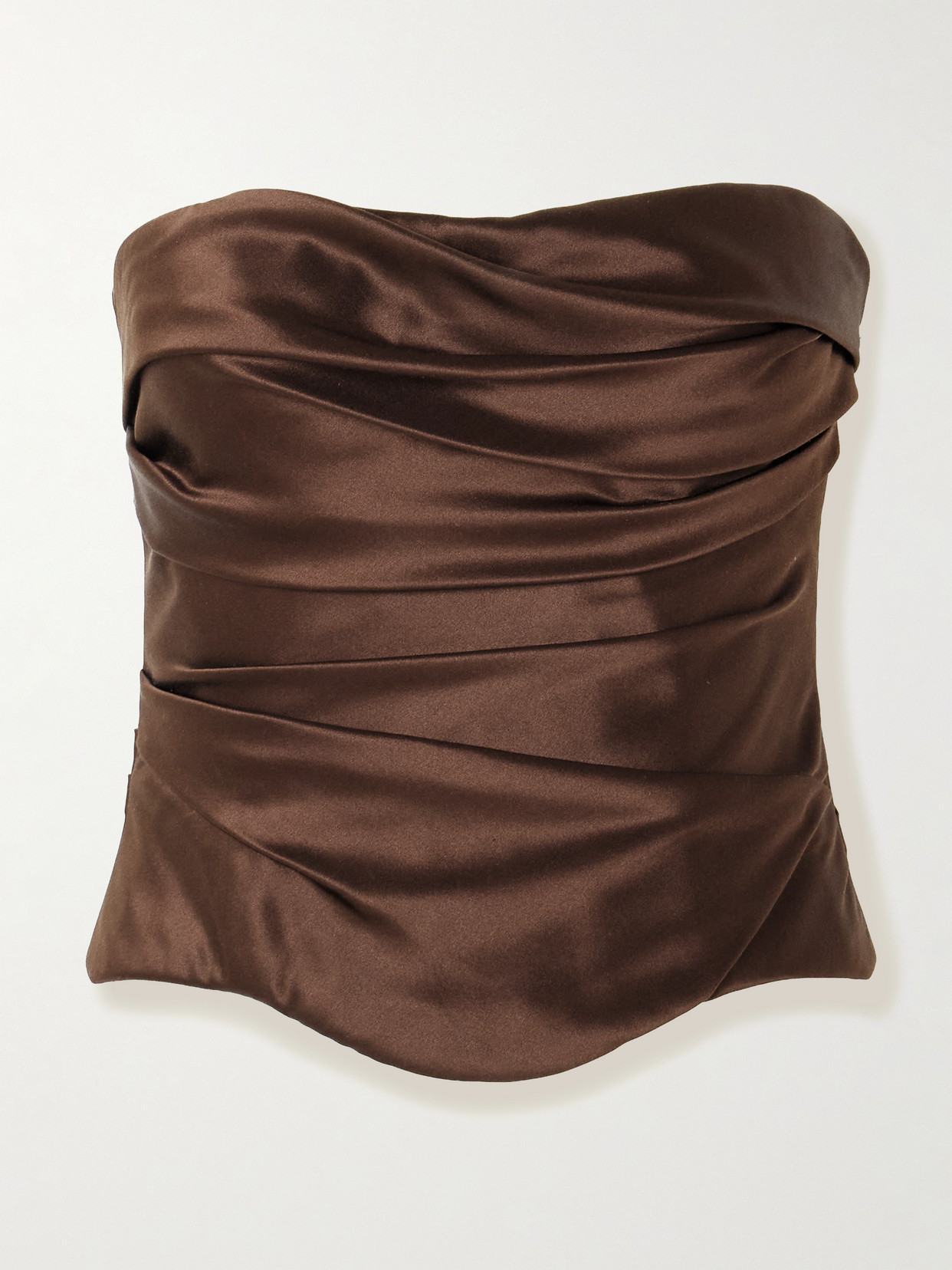 Danielle Frankel Demi Strapless Gathered Silk-satin Bustier In Brown