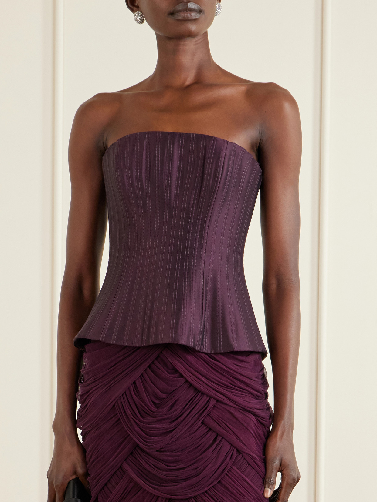 Veda Strapless Silk-Twill Bustier