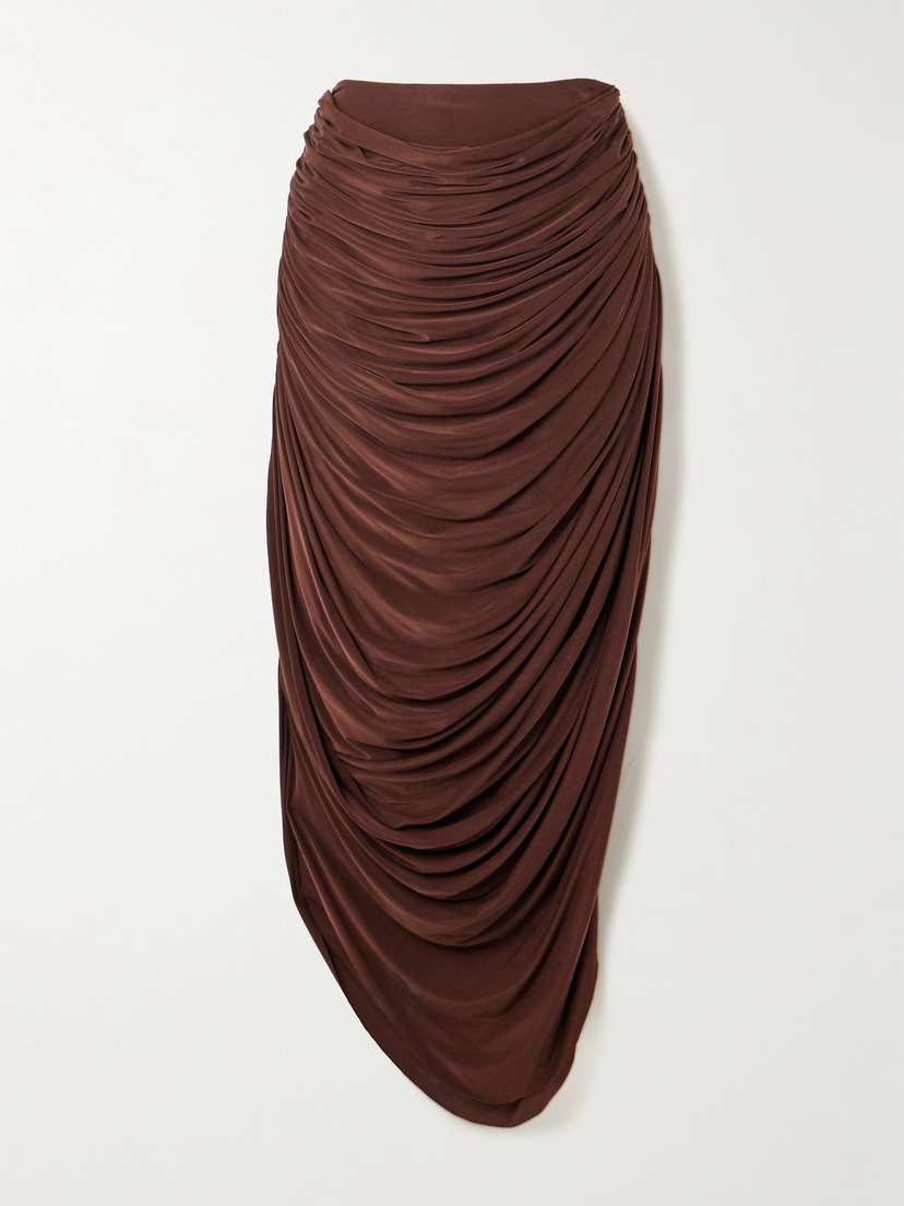 Danielle Frankel Vivienne Gathered Stretch Satin-jersey Midi Skirt