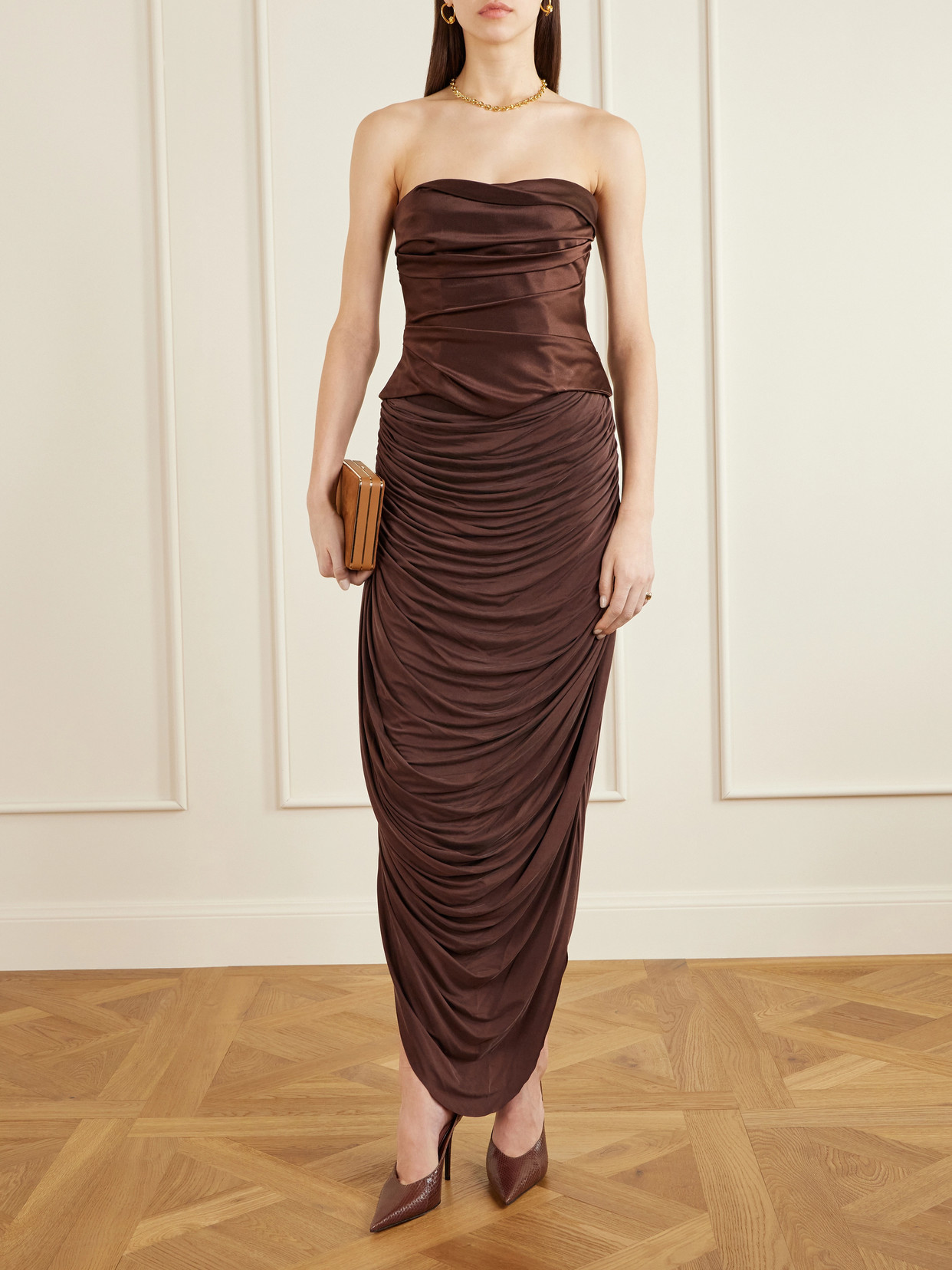 Vivienne Gathered Stretch Satin-Jersey Midi