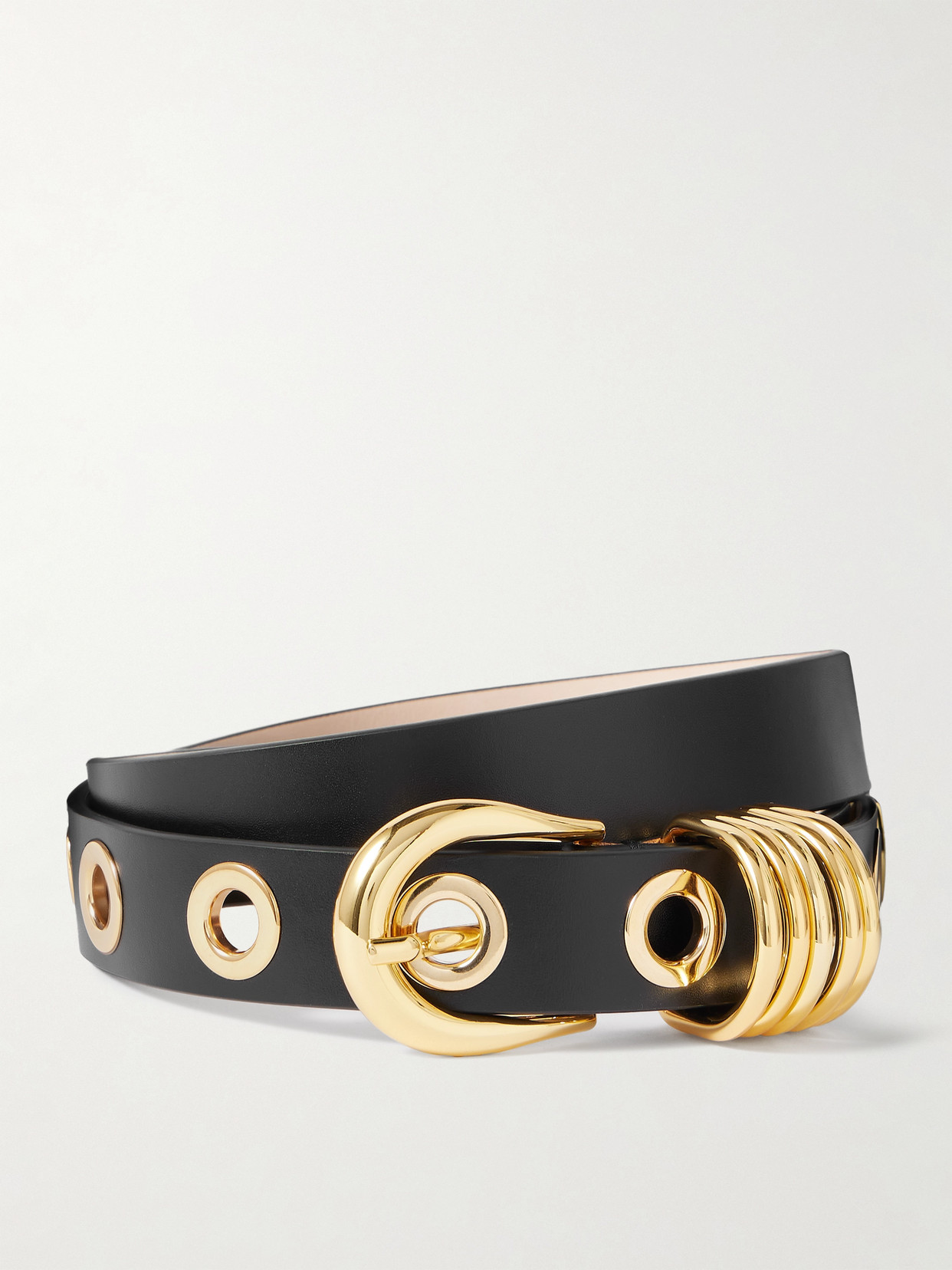 Dehanche Hollyhock Rivet Eyelet-embellished Leather Waist Belt In Black