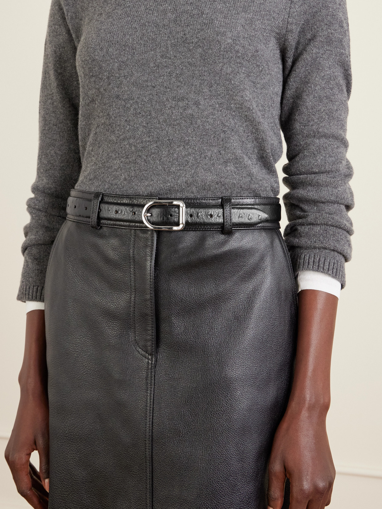 Dehanche Mija Ostrich-effect Leather Belt In Black