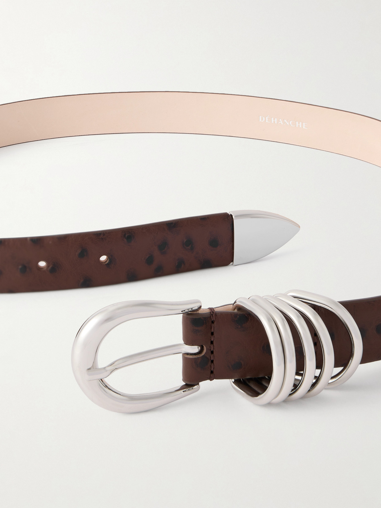 Dehanche Hollyhock Ostrich-effect Leather Waist Belt In Brown
