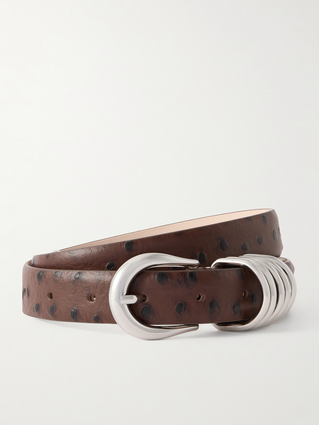 Dehanche Hollyhock Ostrich-effect Leather Waist Belt In Brown