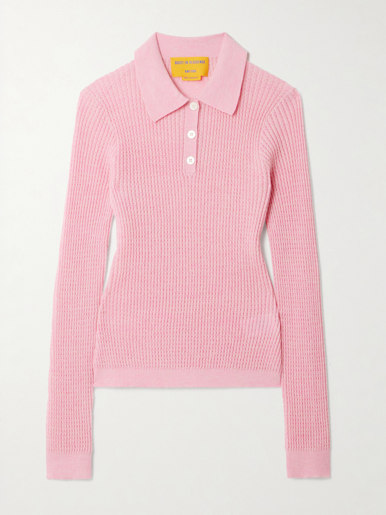 Guest In Residence Long Sleeve Shrunken Polo Shirt In Pink