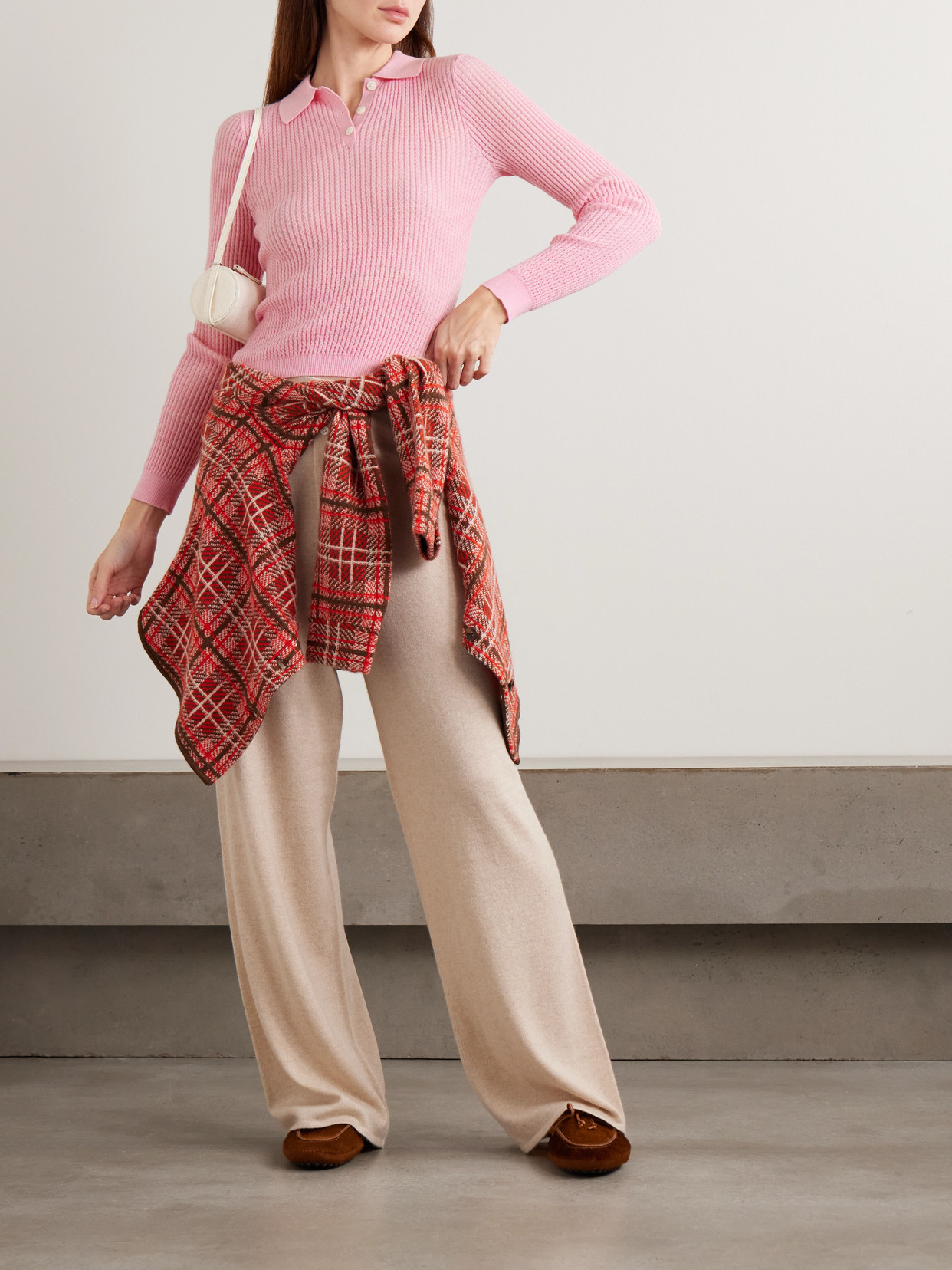 Guest In Residence Long Sleeve Shrunken Polo Shirt In Pink