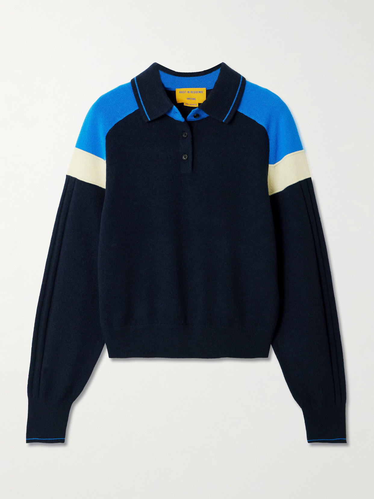 Guest In Residence Alpine Collegiate Color-block Cashmere Polo Sweater In Blue