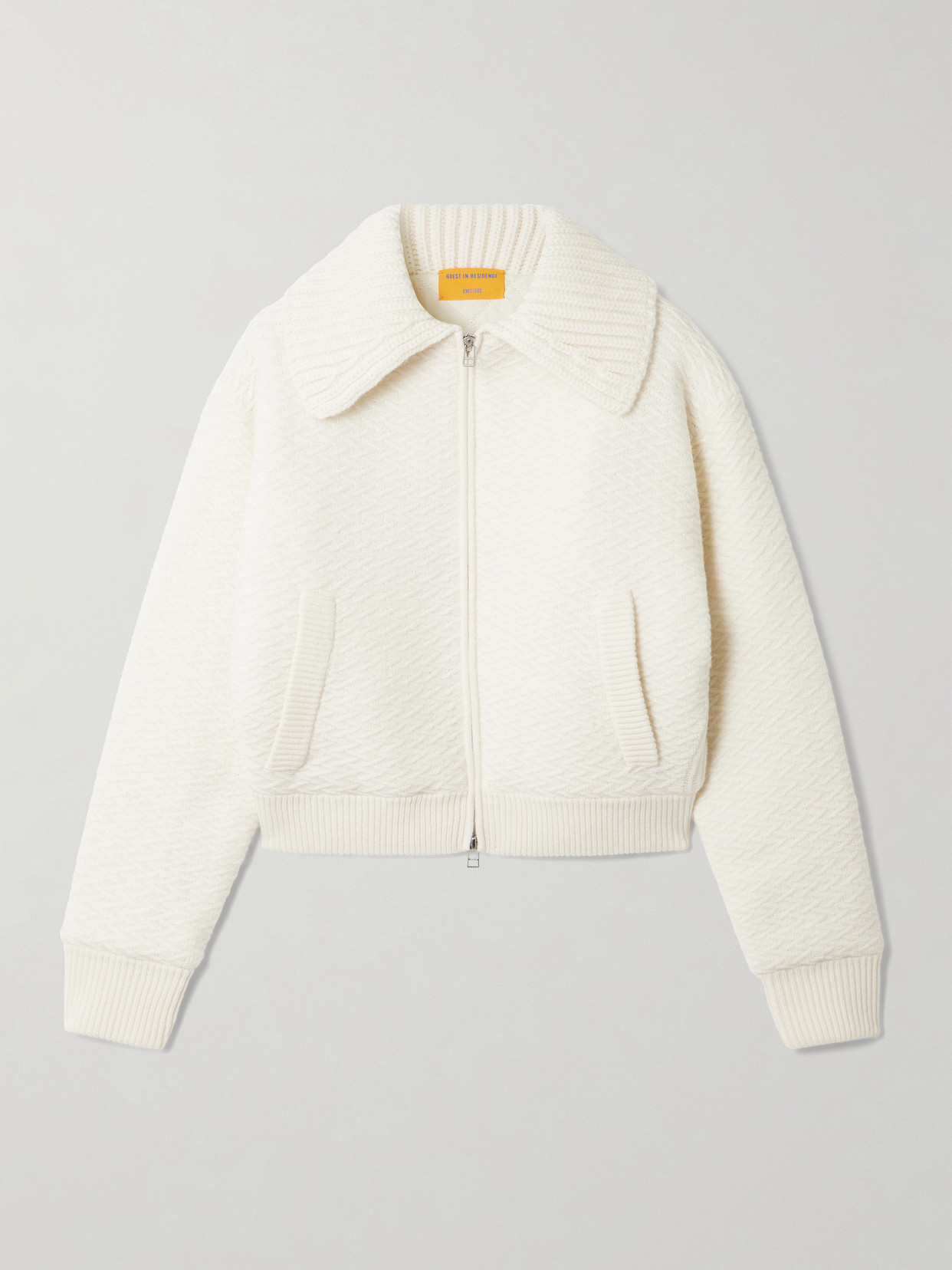 Guest In Residence Cross Country Cropped Wool And Cashmere-blend Bomber Jacket In White