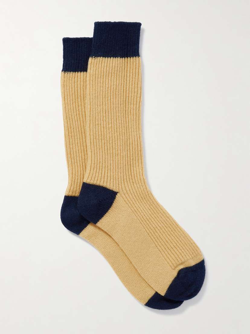 Guest In Residence Two-tone Ribbed Cashmere Socks