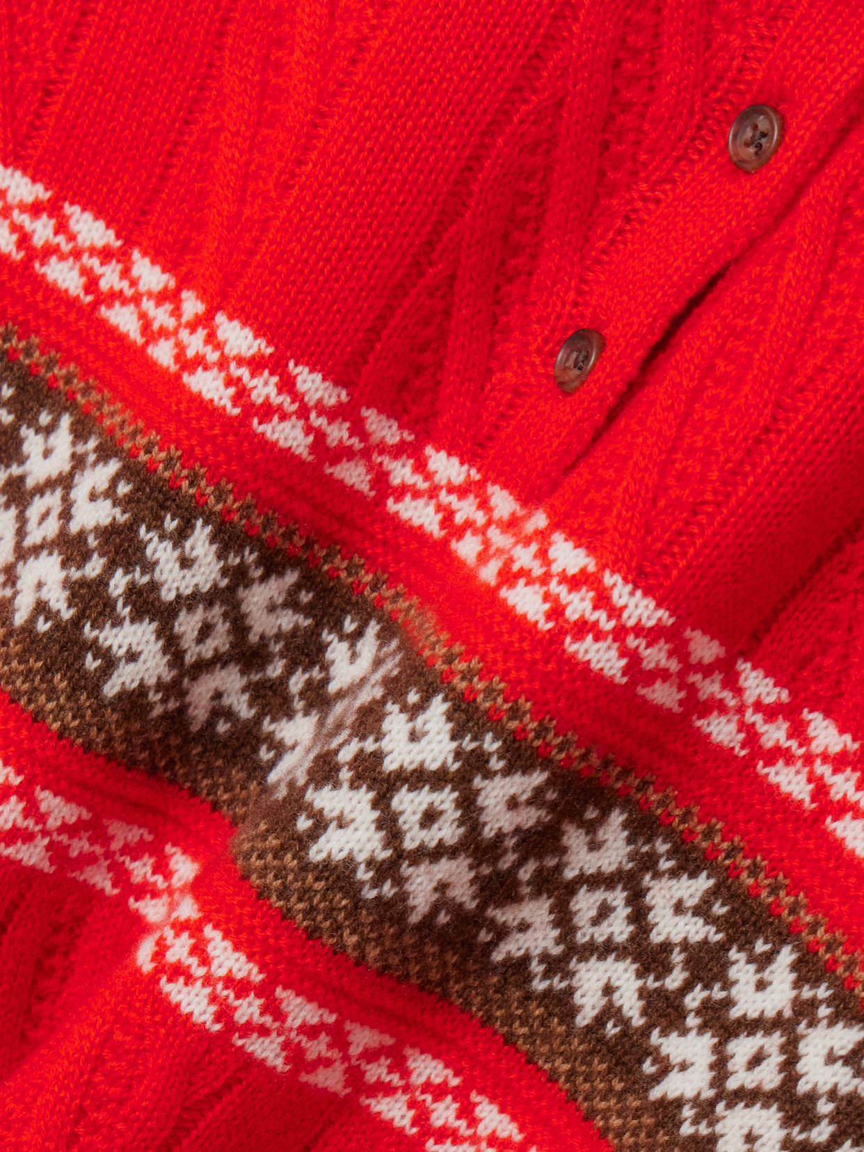 Guest In Residence Cable Collegiate Fair Isle Cable-knit Wool And Cashmere-blend Polo Sweater In Red