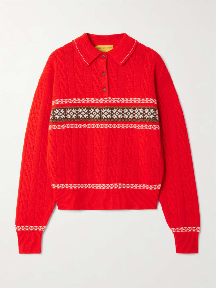 Guest In Residence Cable Collegiate Fair Isle Cable-knit Wool And Cashmere-blend Polo Sweater