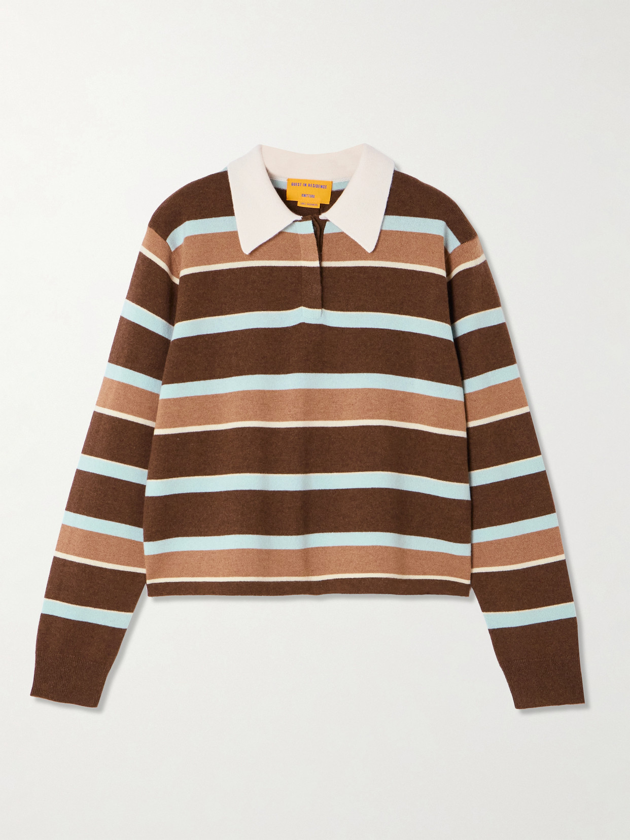 Cropped Striped Cashmere Polo Sweater