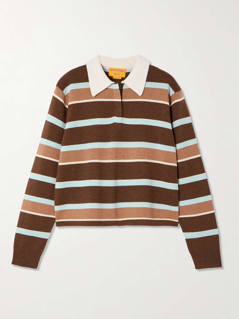 Guest In Residence Cropped Striped Cashmere Polo Sweater