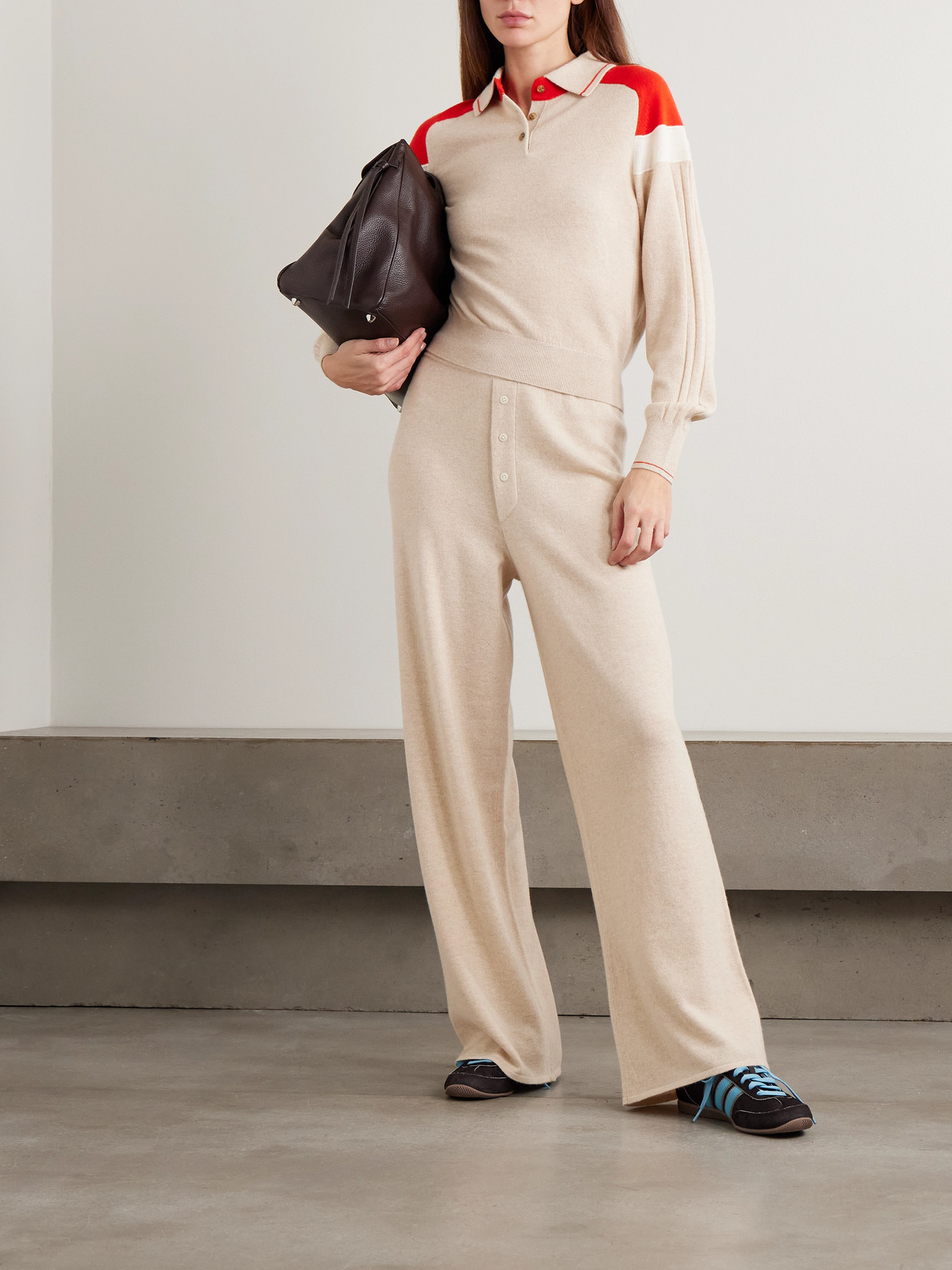 Guest In Residence Alpine Collegiate Color-block Cashmere Polo Sweater In Neutral