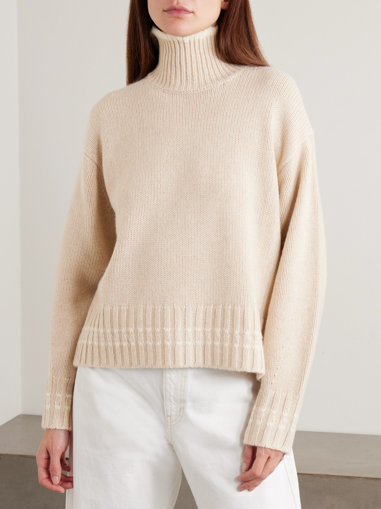 Guest In Residence Tipped Cozy Cashmere Turtleneck Sweater In Neutral