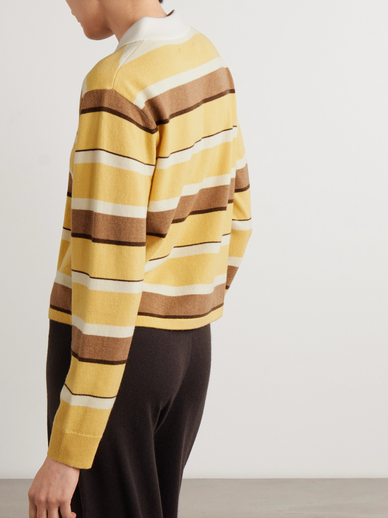 Cropped Striped Cashmere Polo Sweater
