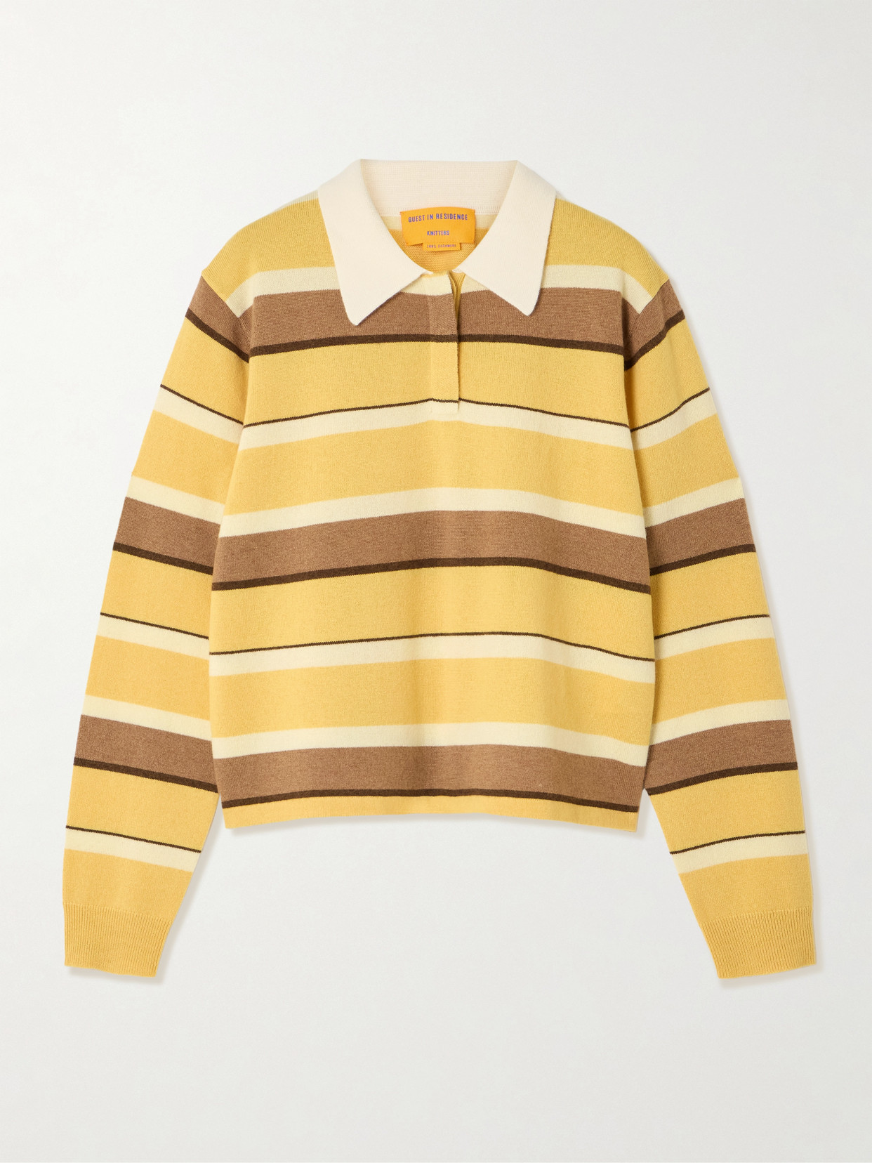Cropped Striped Cashmere Polo Sweater