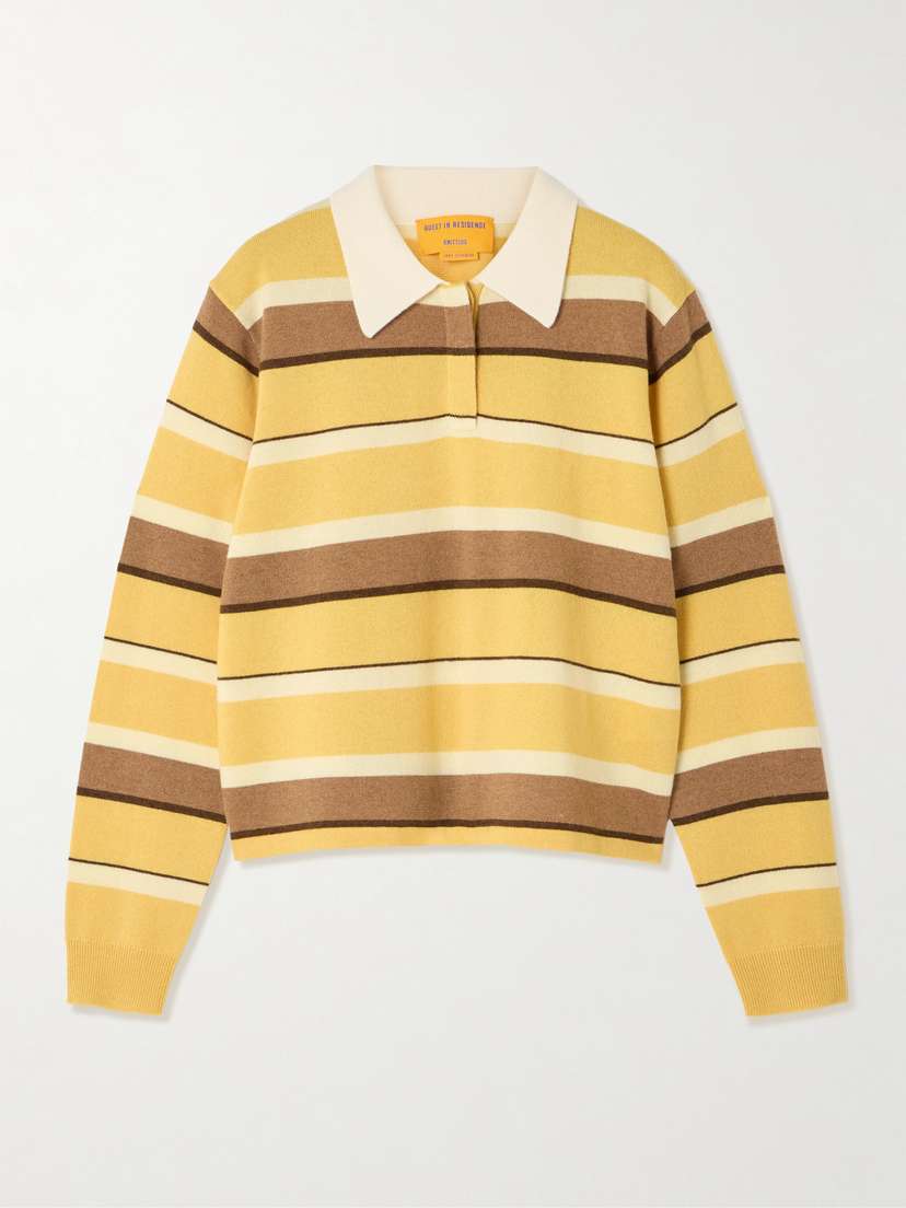 Guest In Residence Cropped Striped Cashmere Polo Sweater