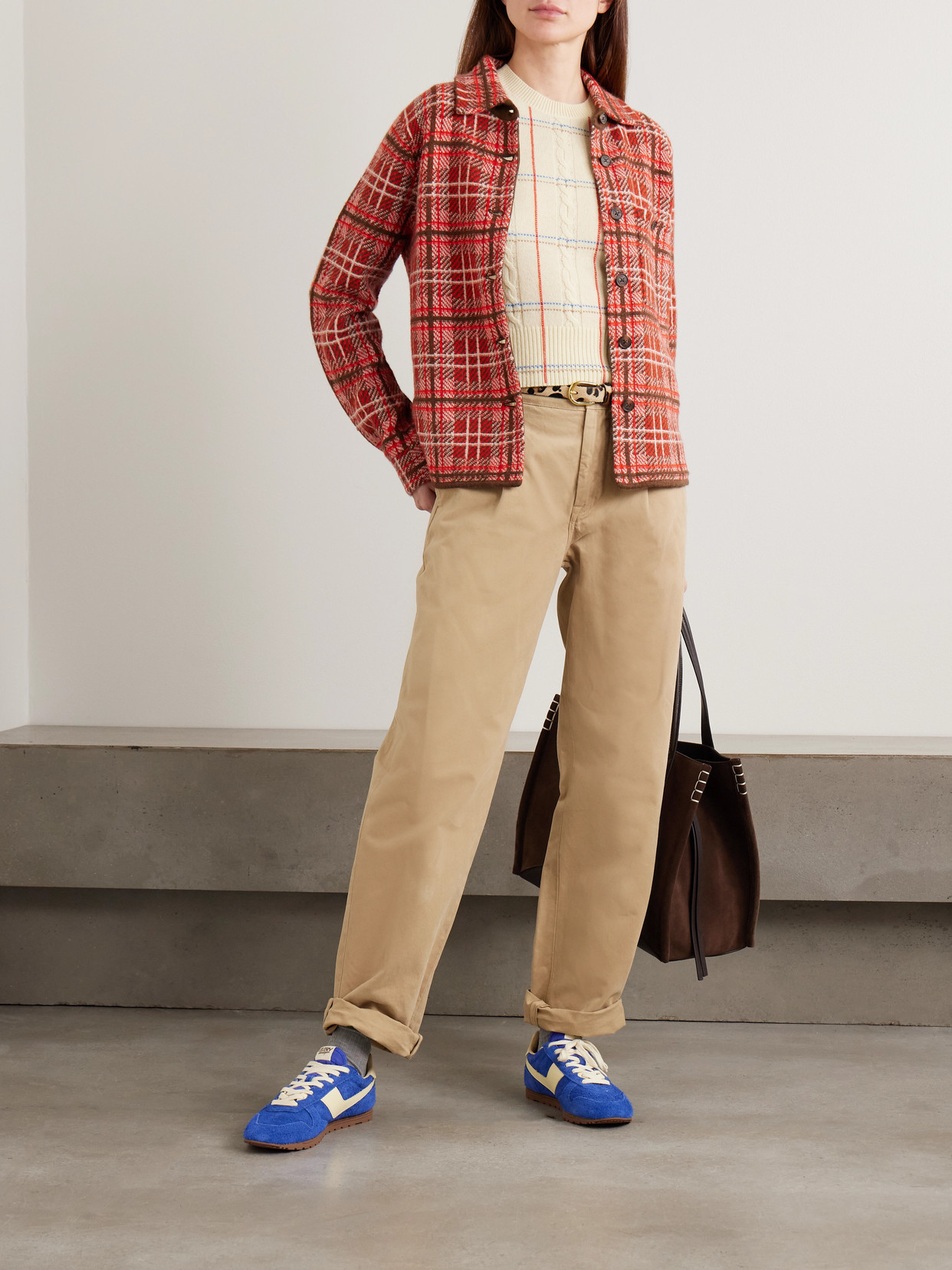 Guest In Residence Dylan Checked Cashmere Cardigan In Multi