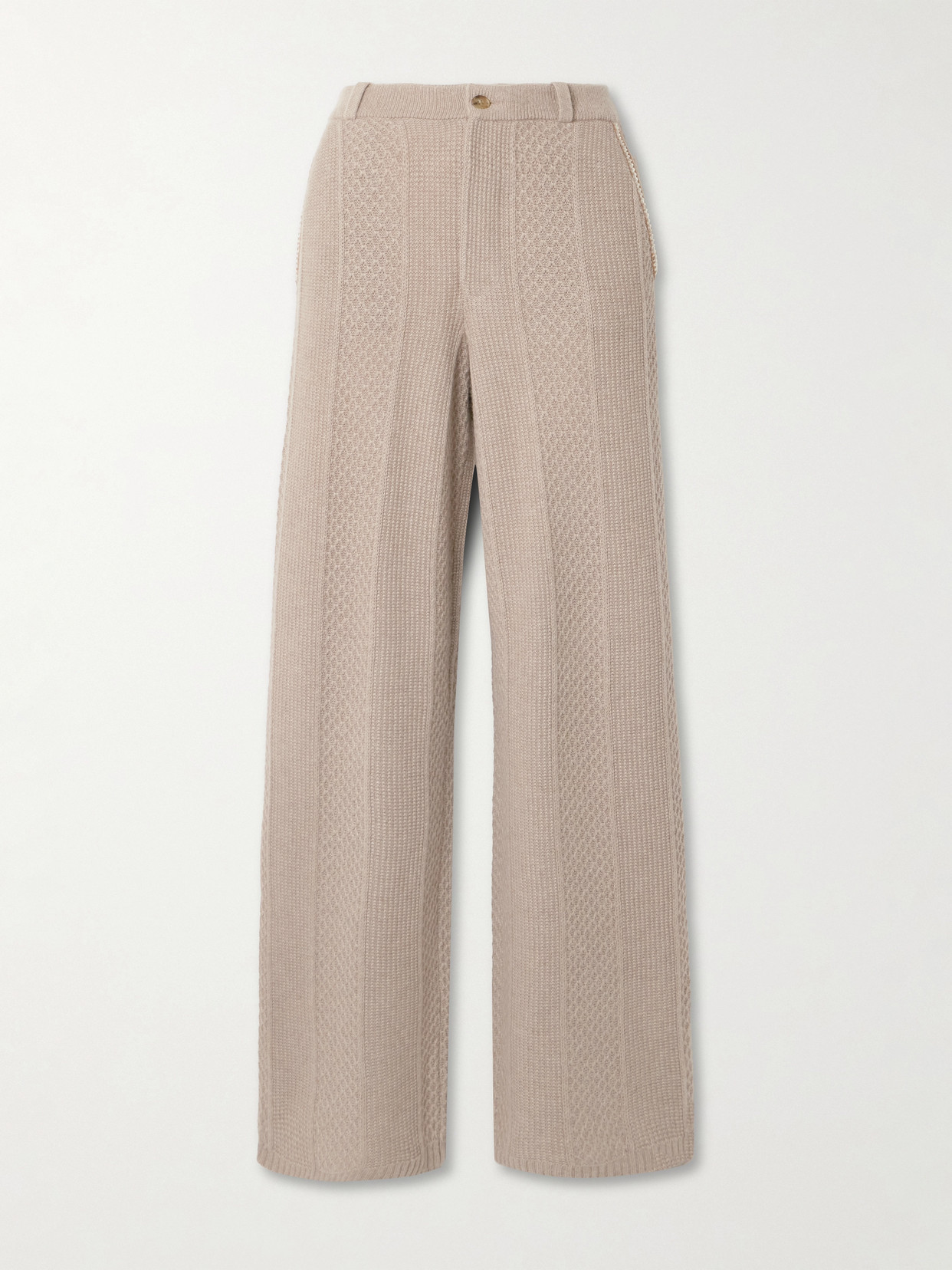 Guest In Residence Cable-knit Wool And Cashmere-blend Wide-leg Pants In Brown
