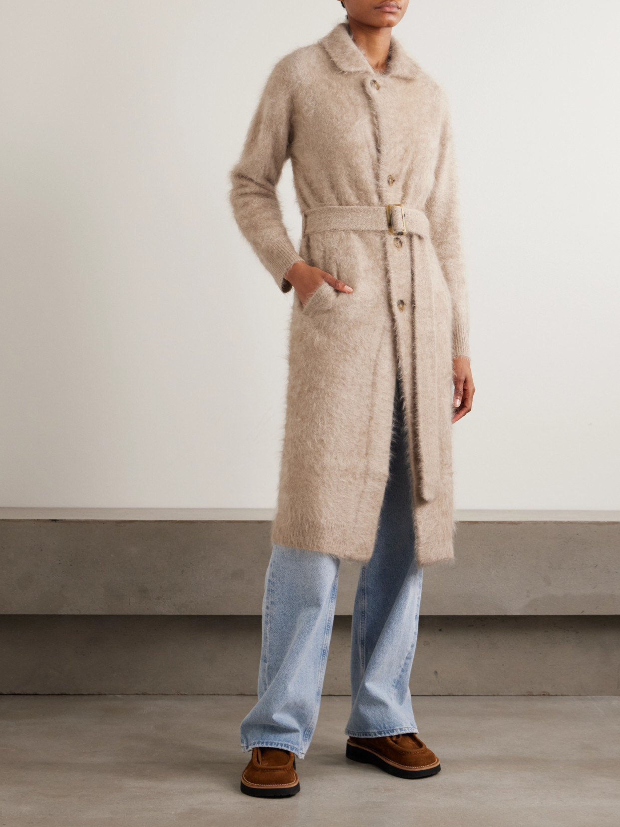 Grizzly Belted Brushed-Cashmere Coat