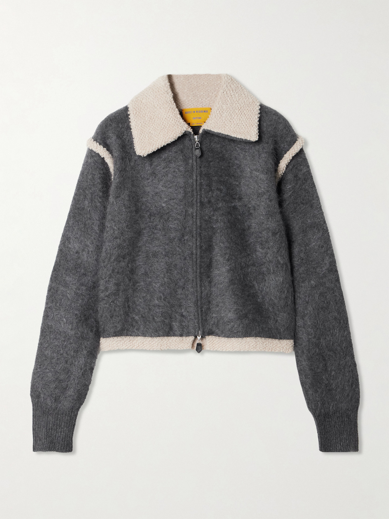 Guest In Residence Grizzly Frankie Bouclé-trimmed Brushed-cashmere Jacket In Gray