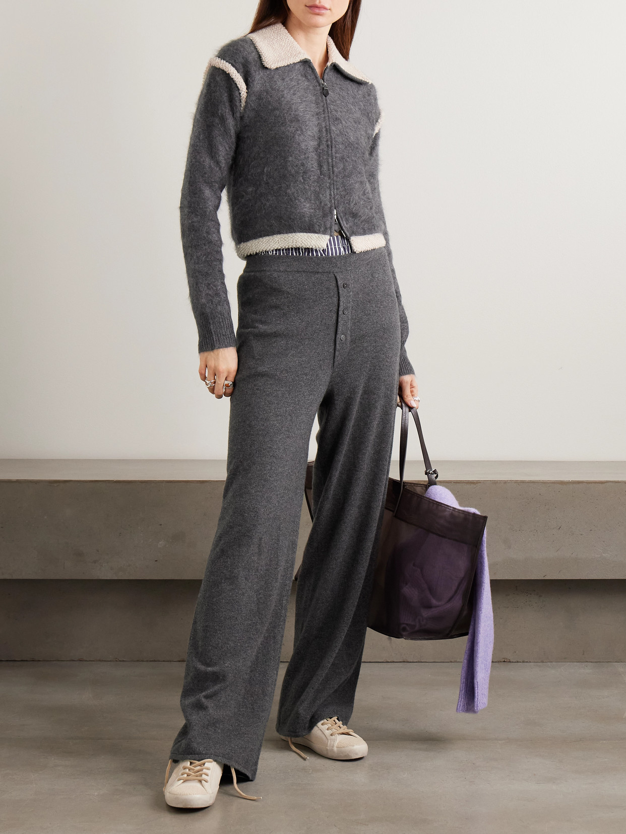Grizzly Frankie Bouclé-Trimmed Brushed-Cashmere Jacket
