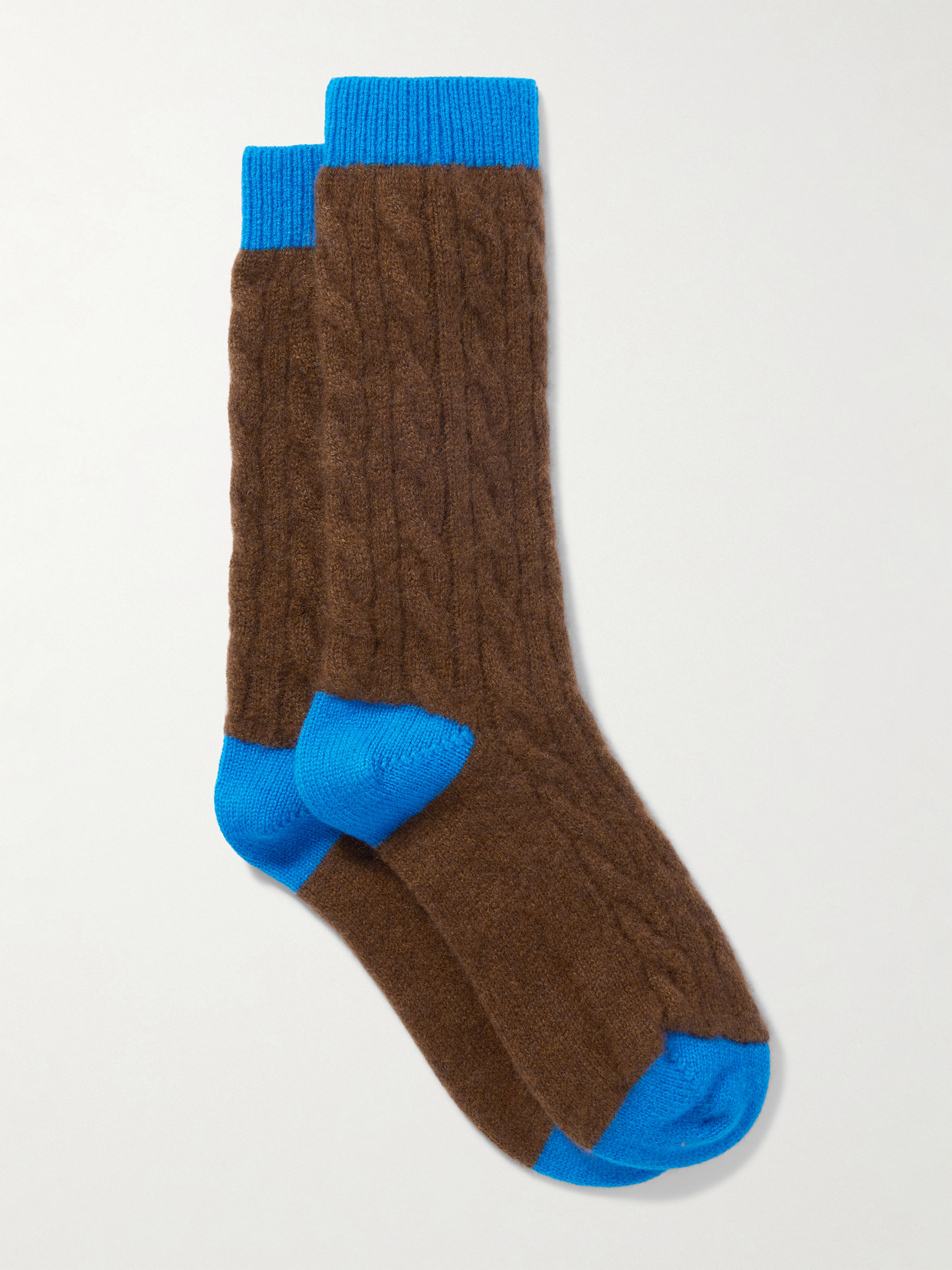 Guest In Residence Two-tone Cable-knit Cashmere Socks In Brown