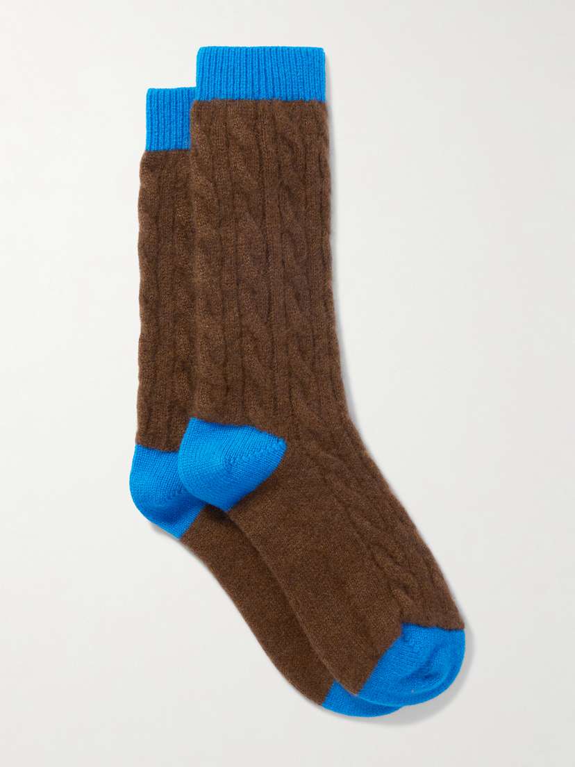 Guest In Residence Two-tone Cable-knit Cashmere Socks