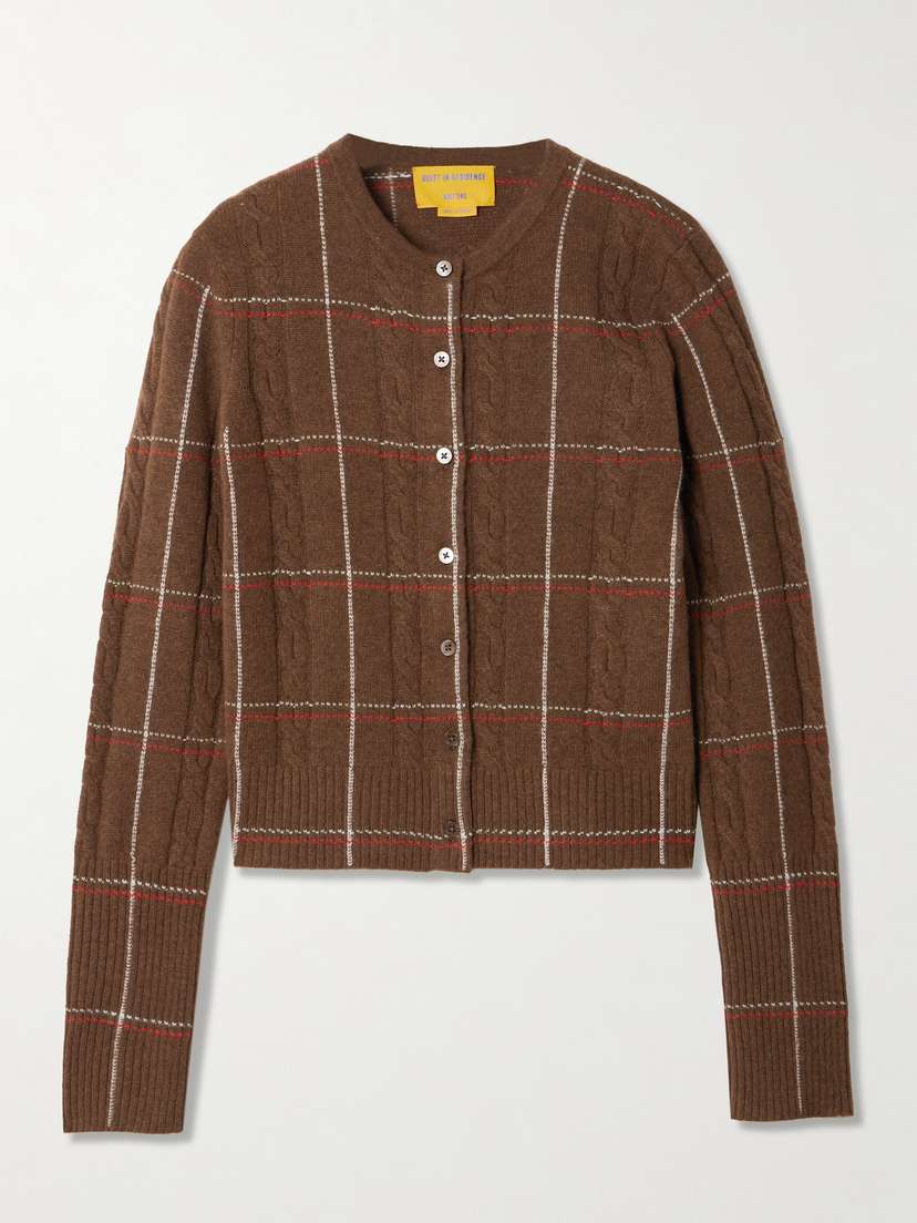 Guest In Residence Jane Checked Cable-knit Cashmere Cardigan