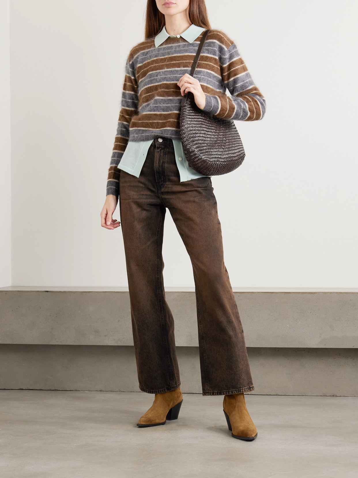 Grizzly Striped Brushed-Cashmere Sweater