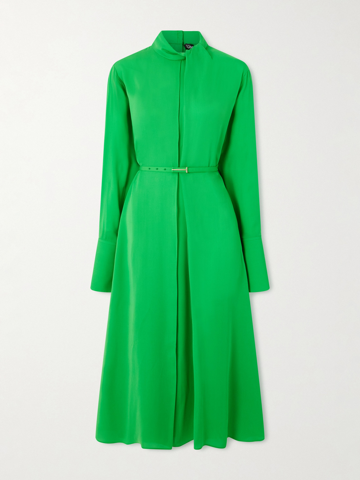 Tom Ford Embellished Belted Pleated Silk-georgette Midi Dress In Green
