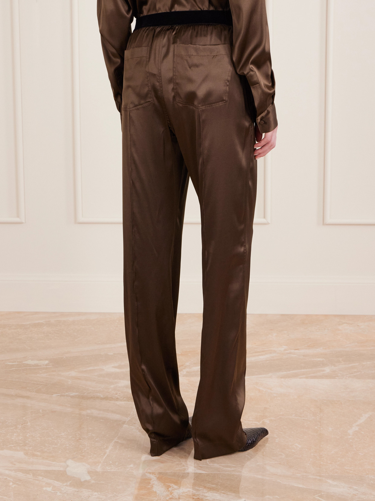 Tom Ford Silk-blend Satin Pants In Brown