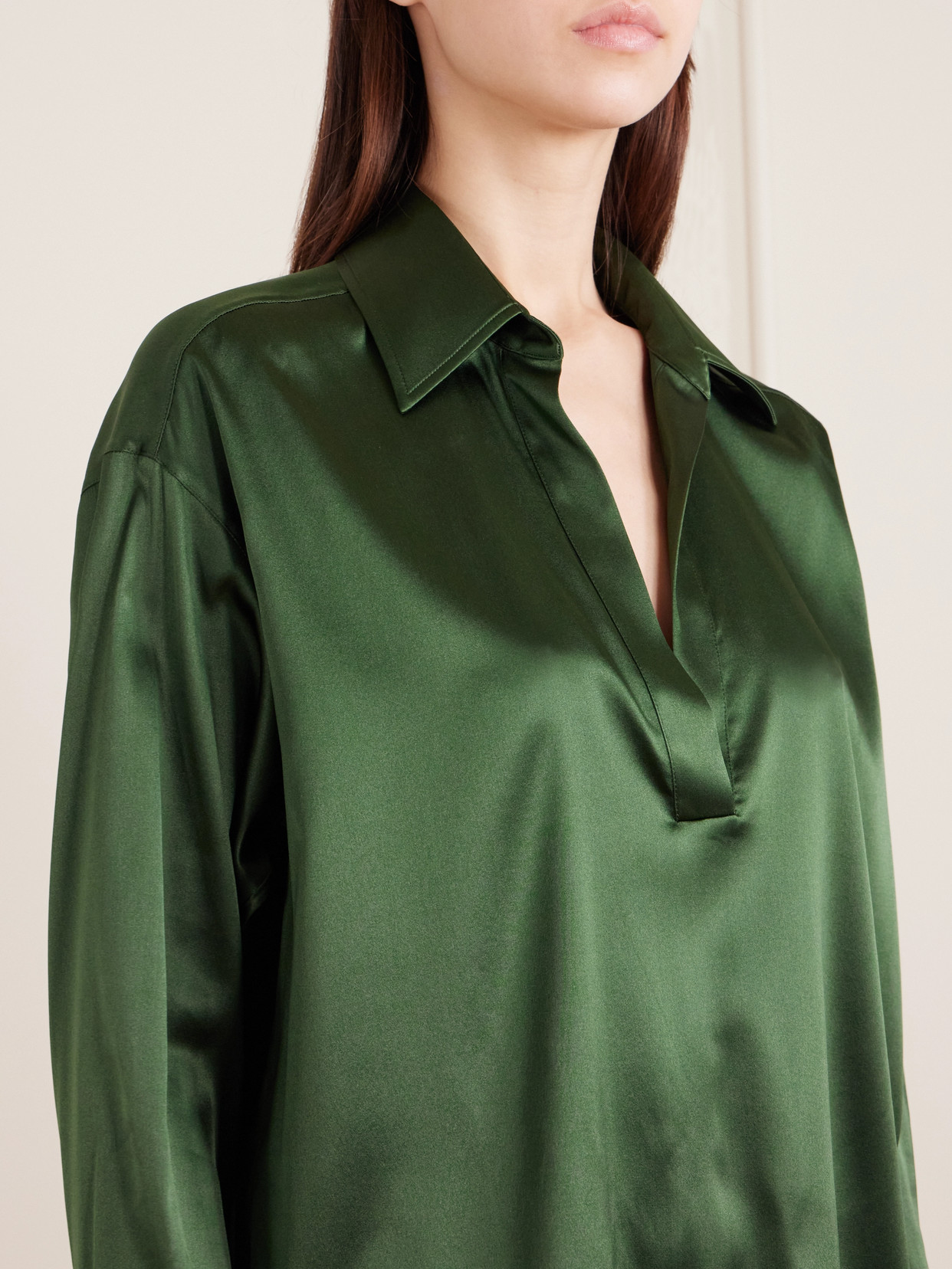 Tom Ford Silk-blend Satin Blouse In Green