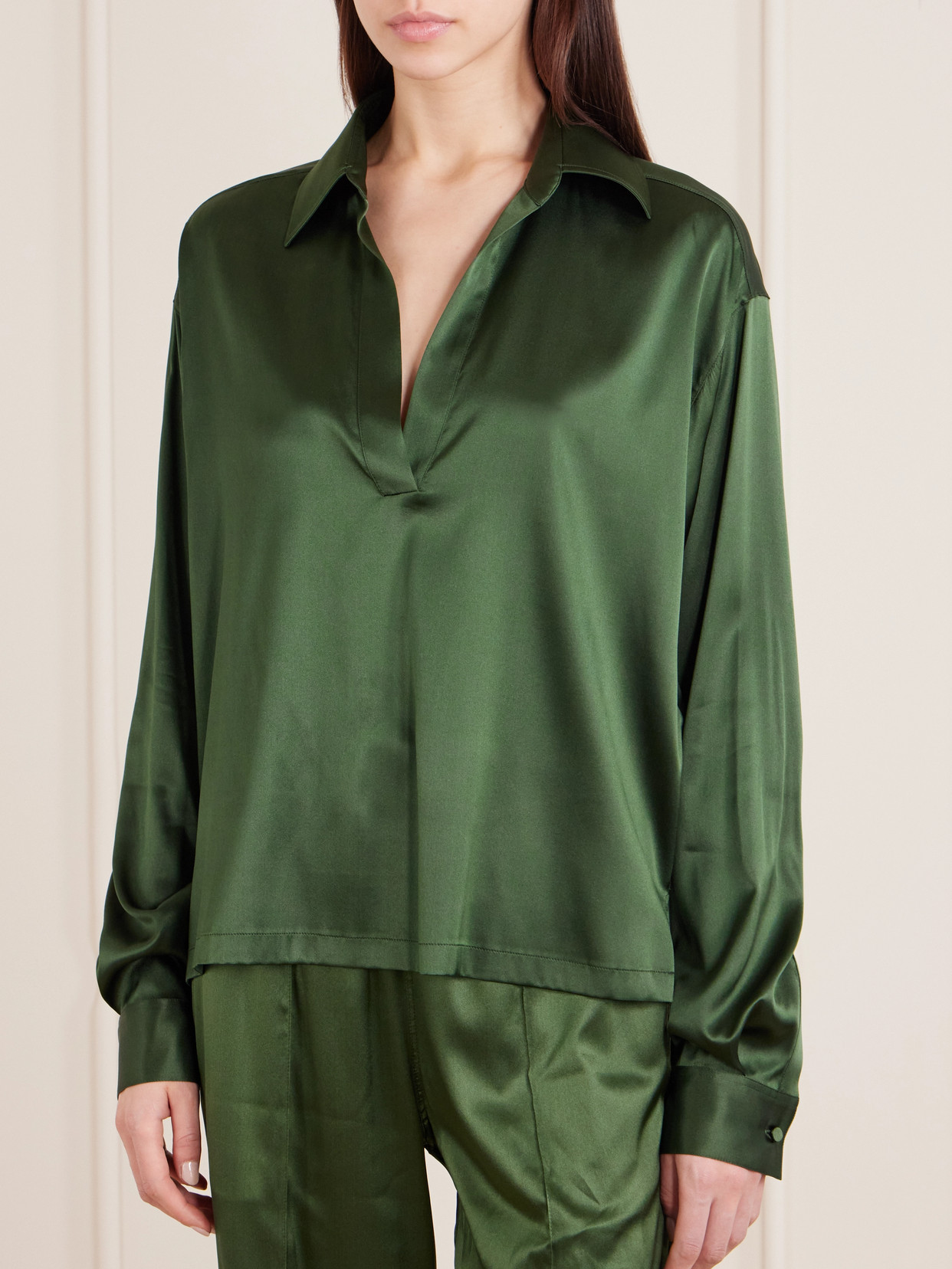 Tom Ford Silk-blend Satin Blouse In Green