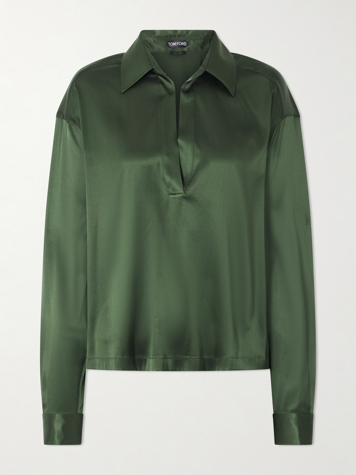 Tom Ford Silk-blend Satin Blouse In Green