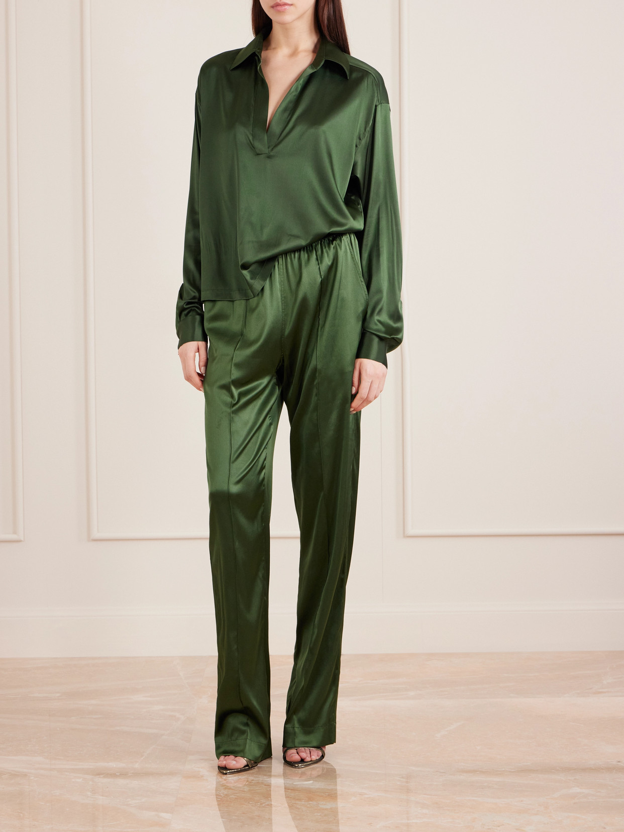 Tom Ford Silk-blend Satin Blouse In Green
