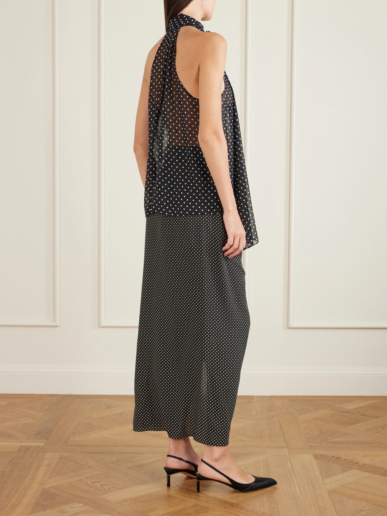Tom Ford Black Sleeveless Top With Halterneck And All-over Polka Dot Motif In Silk Woman