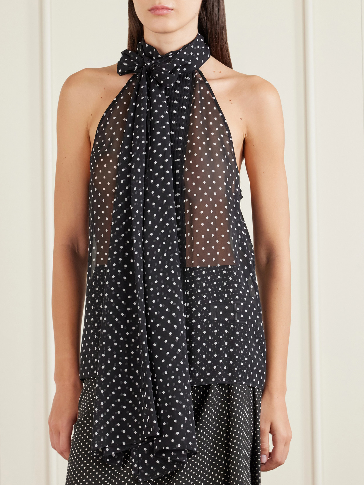 Tom Ford Black Sleeveless Top With Halterneck And All-over Polka Dot Motif In Silk Woman