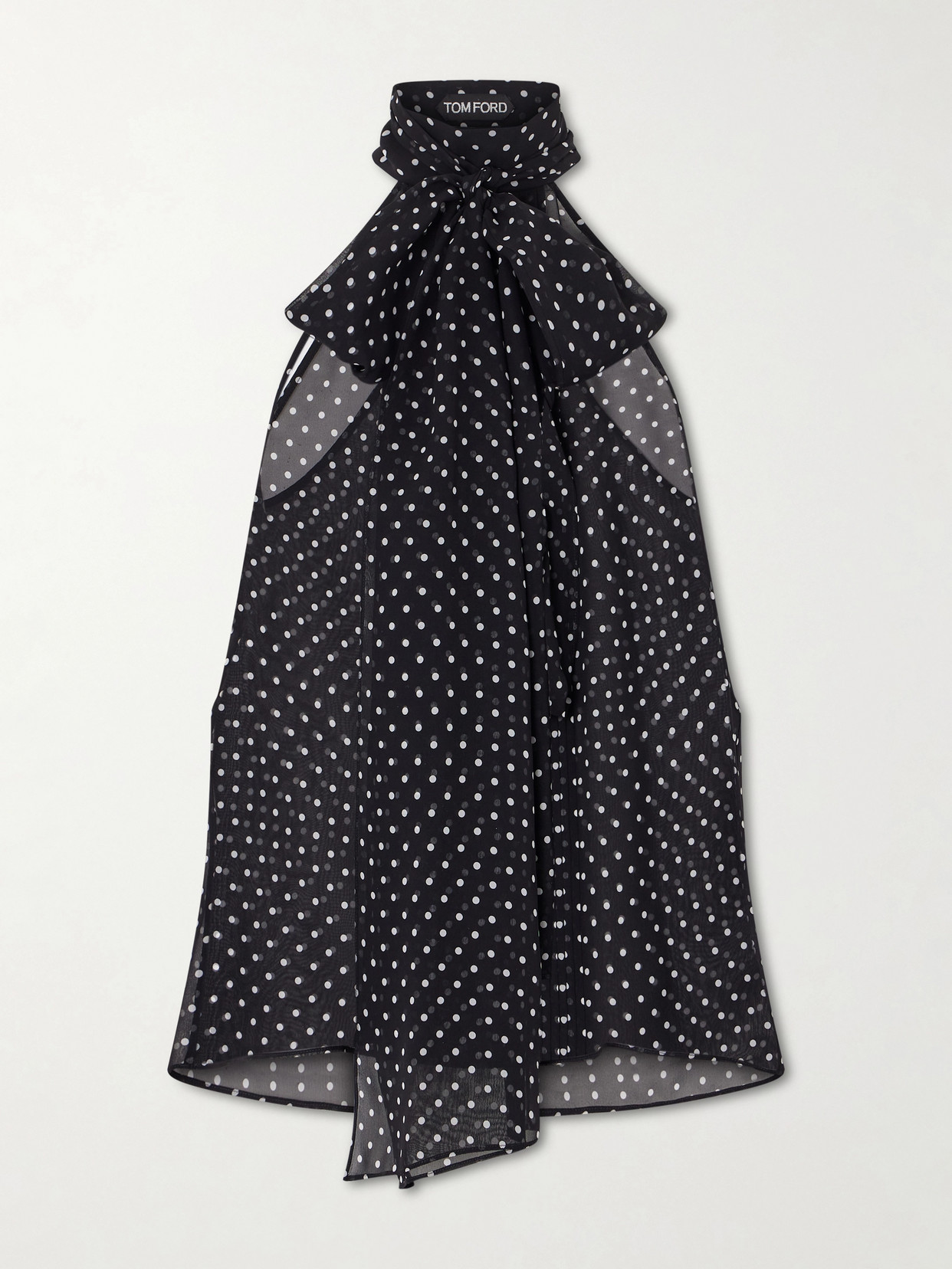 Tom Ford Pussy-bow Polka-dot Silk-georgette Top In Black