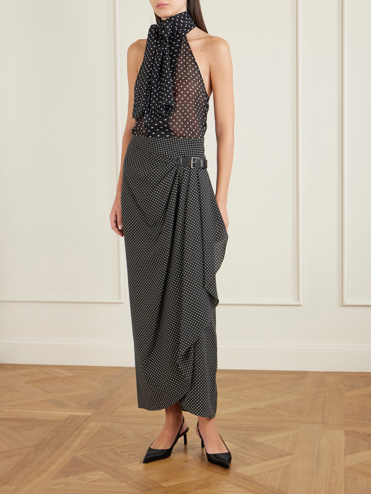 Tom Ford Black Sleeveless Top With Halterneck And All-over Polka Dot Motif In Silk Woman